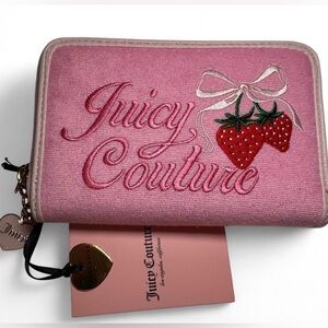 Juicy Couture “Retro Strawberry Essential Zip Around Bifold” Wallet, pink